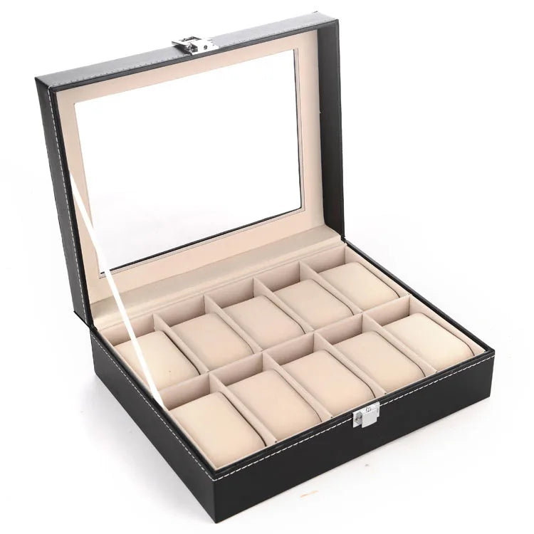 Boîte Montre Cuir Verre Noir Emplacements