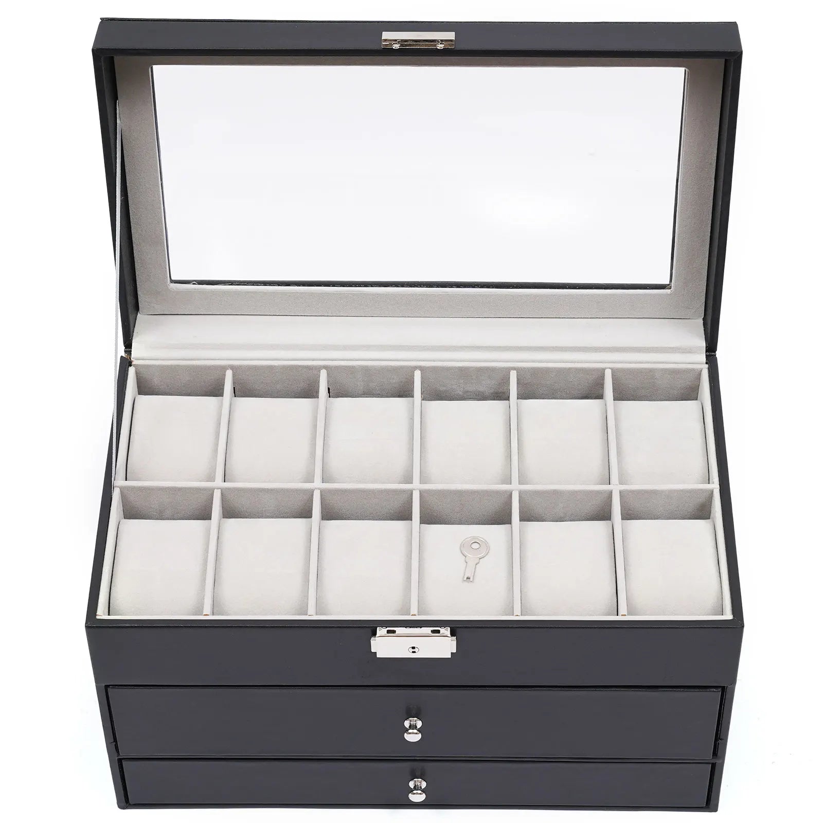 Boite Montre Cuir 12 Compartiments Vitrine