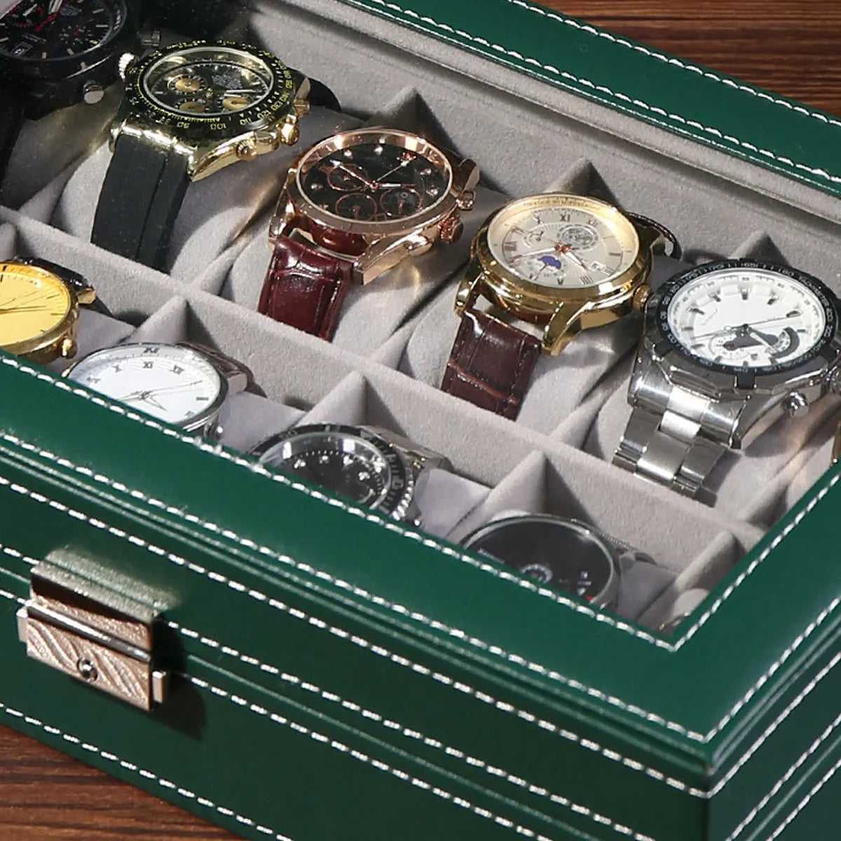 Boîte Montre Cuir Serrure 6 10 12 Places