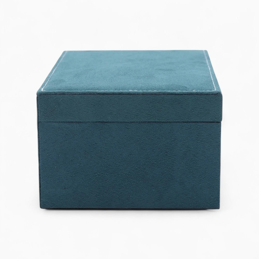 Boîte Bijoux Suédine Vert Sapin 3 Couches Verrou