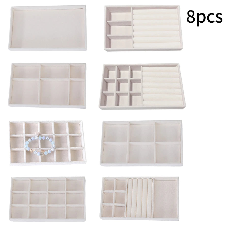 Plateau Bijoux Velours Floqué Ensemble 8 Pièces