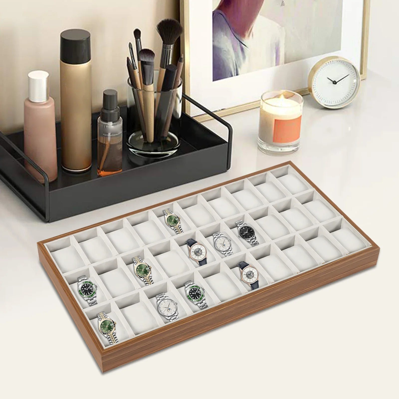 Coffret Présentoir Bois 30 Compartiments Montres