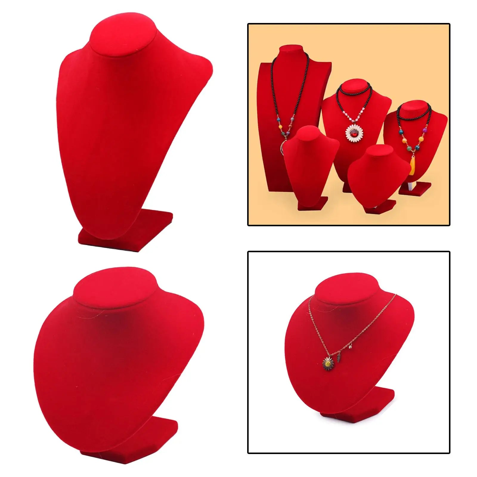 Buste Collier Velours Rouge Brillant Pendentif