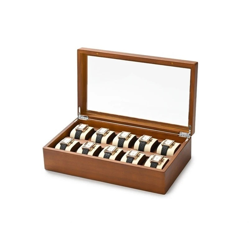 Boîte à montres bois 10 places – version coussins beige, dimensions