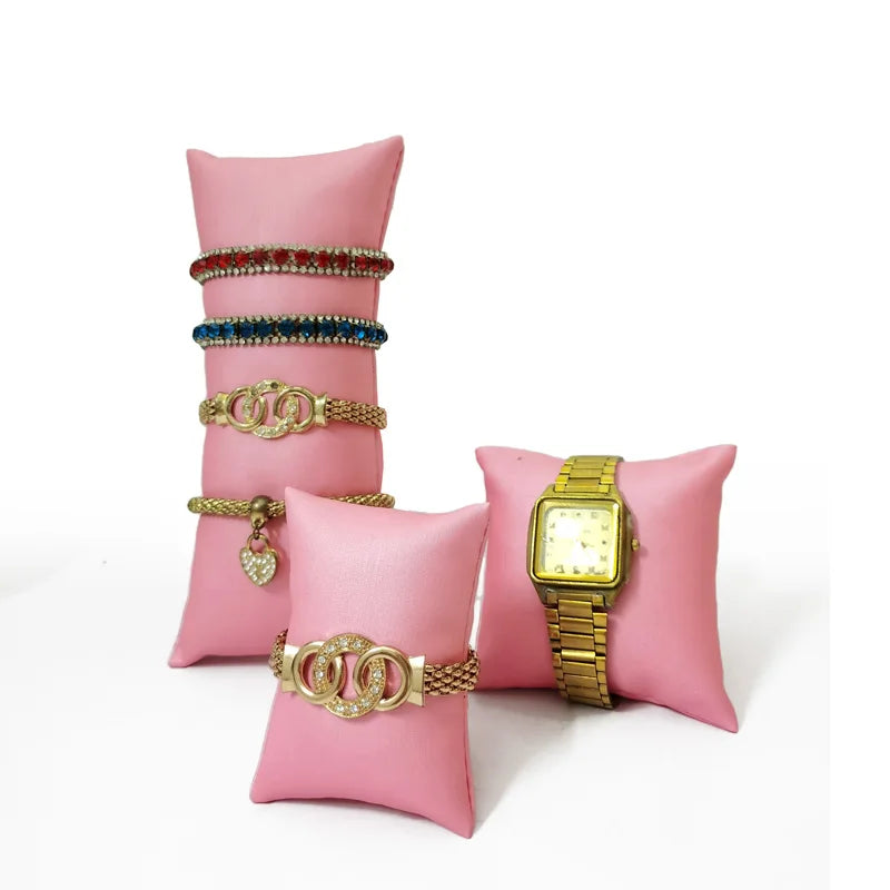 Coussin Présentoir Cuir Rose Montre Bracelet