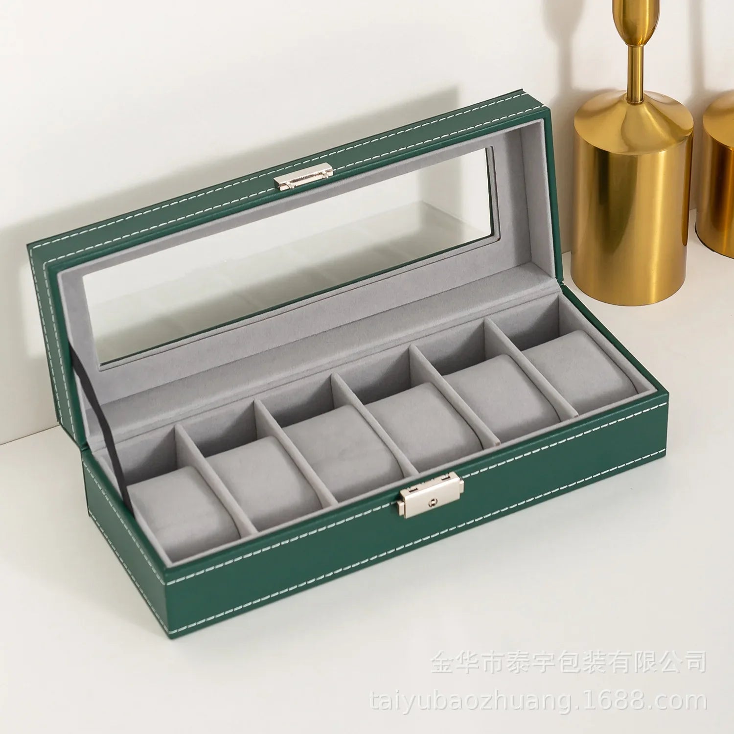 Coffret Montre Cuir Vert 6 10 12 Serrure