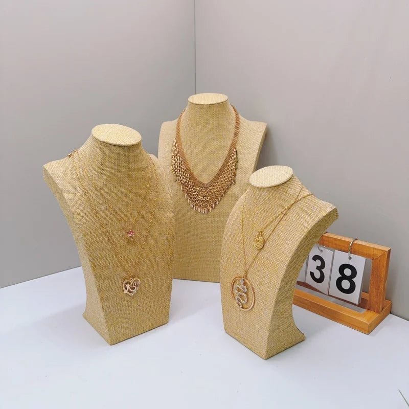 Présentoir Collier Buste Coton Lin Naturel