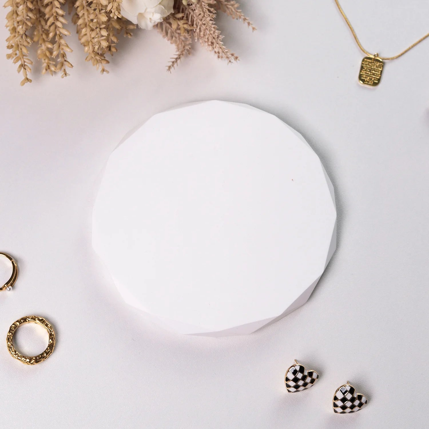 Plateau Pierre Gypse Blanc Bague Boucle Oreille Bijoux