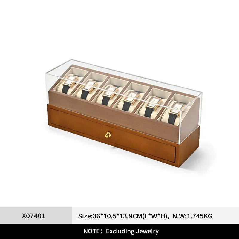 Boîte Montre Bois 6 Grilles Bicouche Vitrine