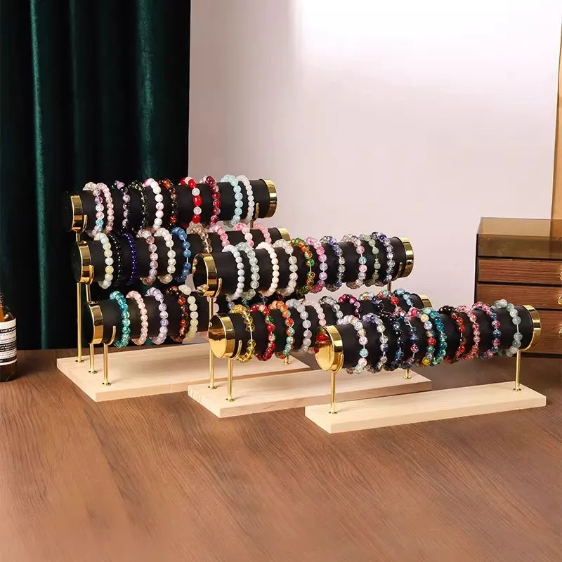 Présentoir Bois Doré Niveaux Montre Collier