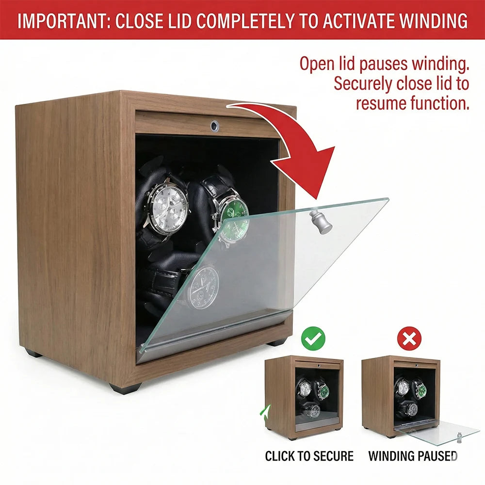 Remontoir Montre Automatique Bois Noyer LED