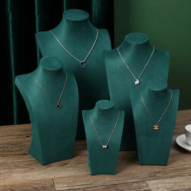 Présentoir Collier Buste Velours Vert Émeraude