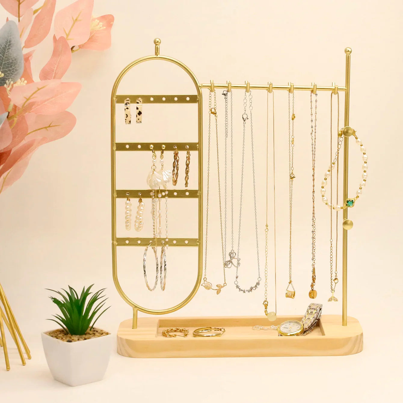Présentoir Bijoux Métal Bois Doré Noir