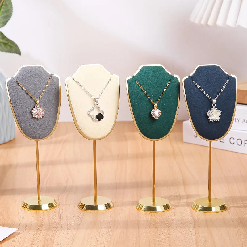 Présentoir Collier Velours Métal Doré Trompette