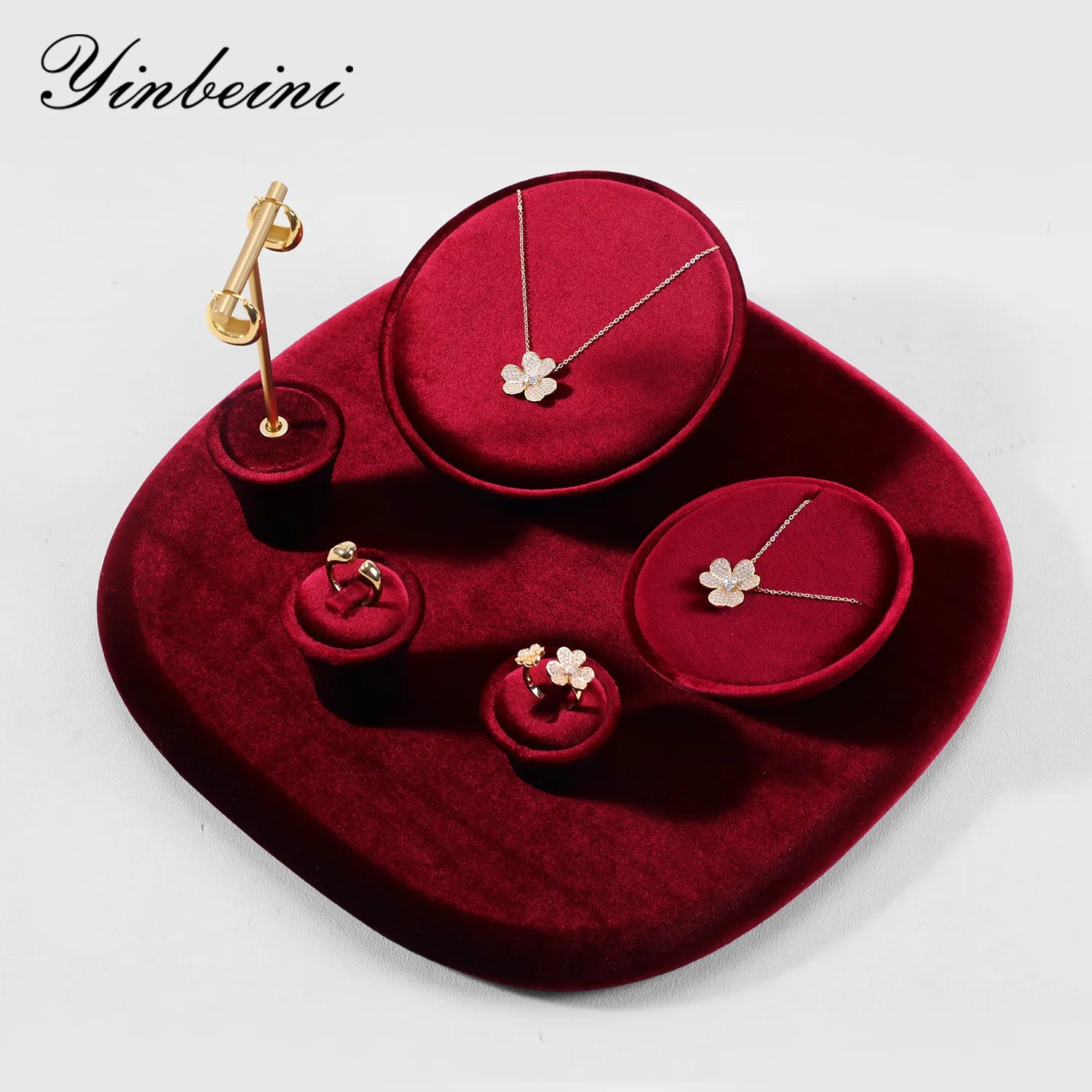 Ensemble Présentoirs Bijoux Velours Vitrine Complète