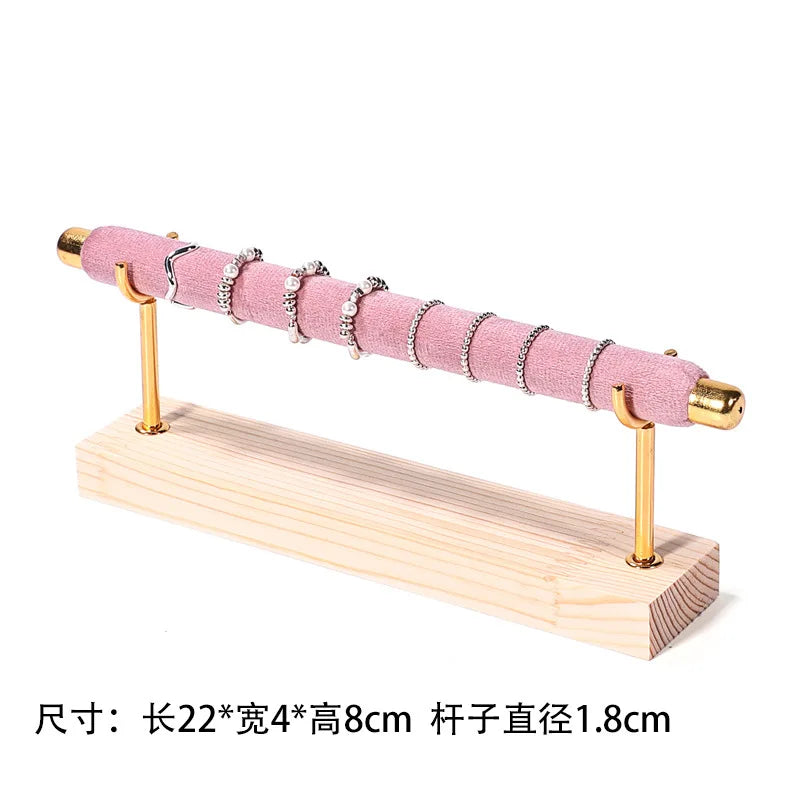 Présentoir Bijoux Velours Rose Bois Multifonction