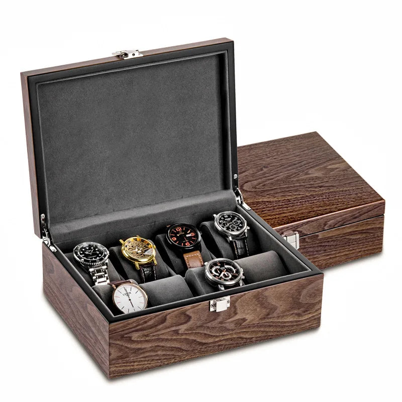 Coffret Montres Bois Noyer Vitrine 4 à 10 Places