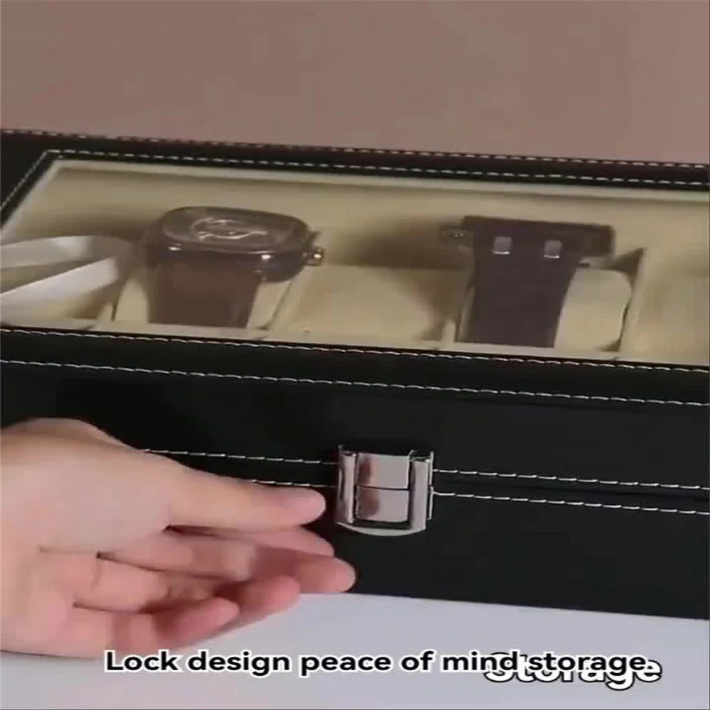 Boîte Rangement Montre Cuir Verre Classique