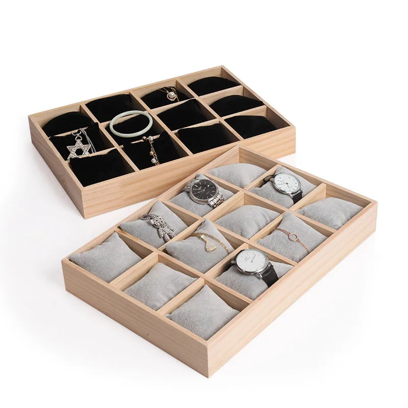 Présentoir Montre Bois Massif 12 Coussins
