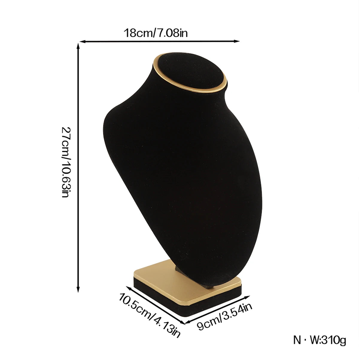 Présentoir Collier Buste Velours Noir Mat