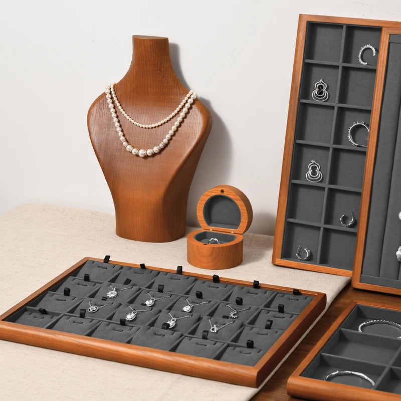 Plateau Bijoux Bois Gris Velours Modulable