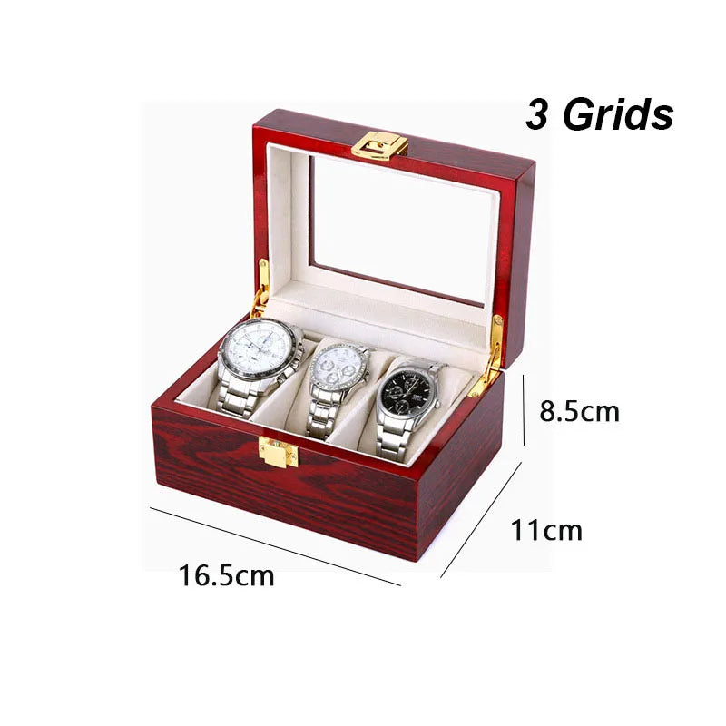 Coffre Fort Montre Bois Rouge Foncé Multi-Capacité