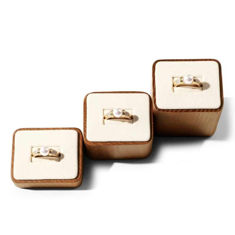 Présentoir Bague Bois Cuir Vitrine Trio