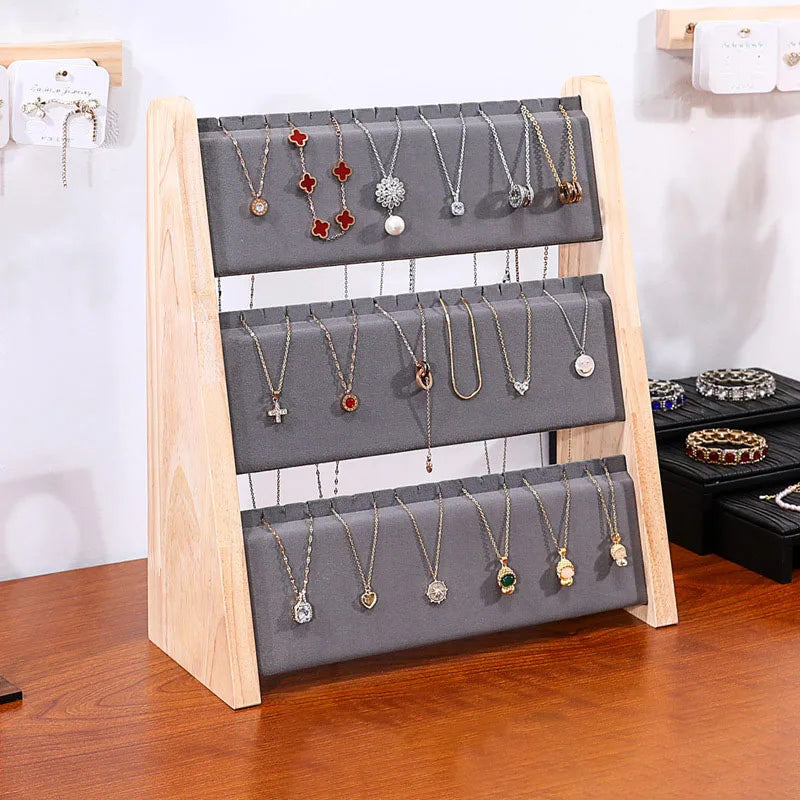 Présentoir Bois 3 Couches Collier Pendentif