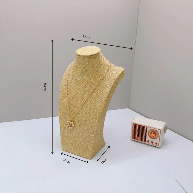Présentoir Collier Buste Velours Toile de Jute