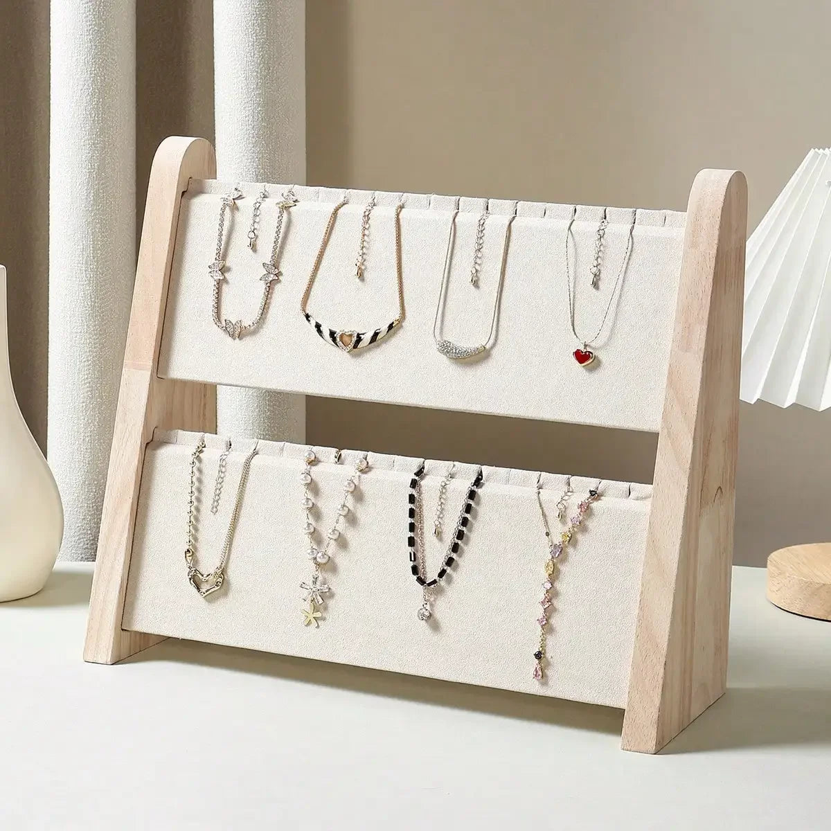 Présentoir Collier Bois Double Étage Pendentif