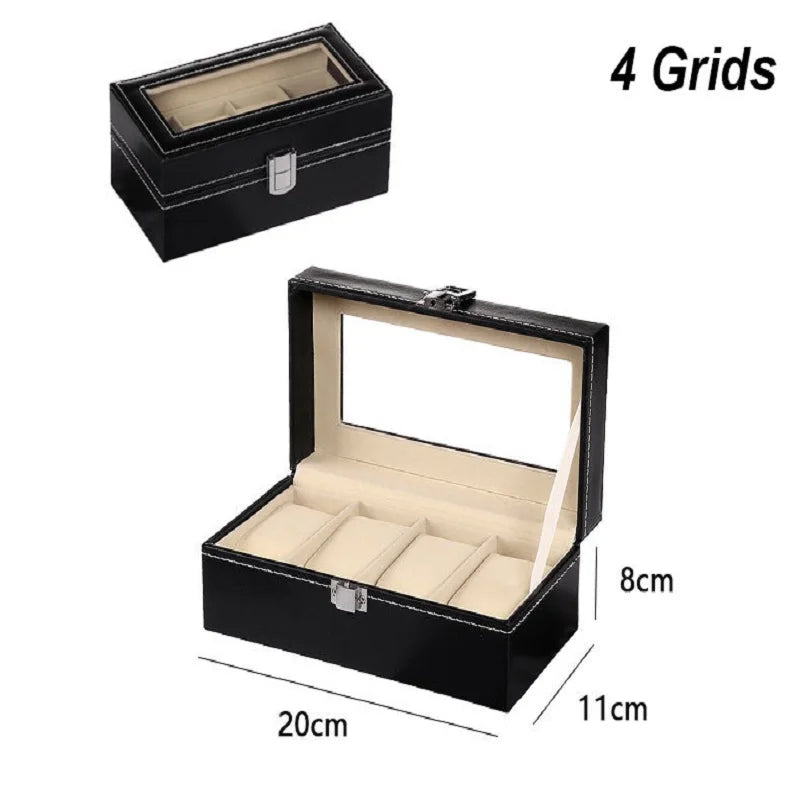 Boite Montre Cuir Beige Vitrine Verre Classique