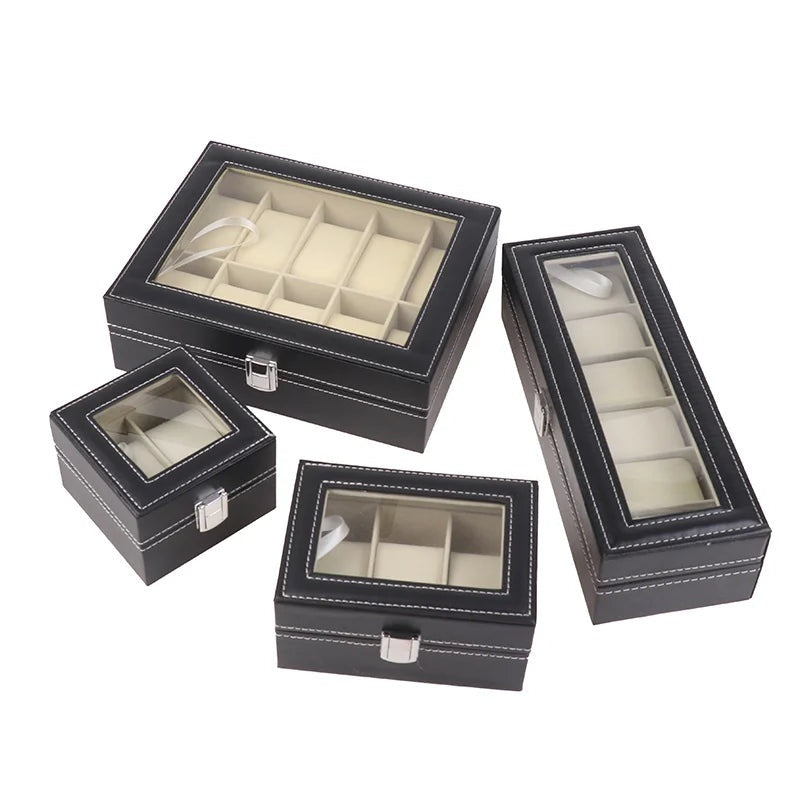 Boîte à Montres Vitrée Cuir Noir Intérieur Beige 2 à 10 Places