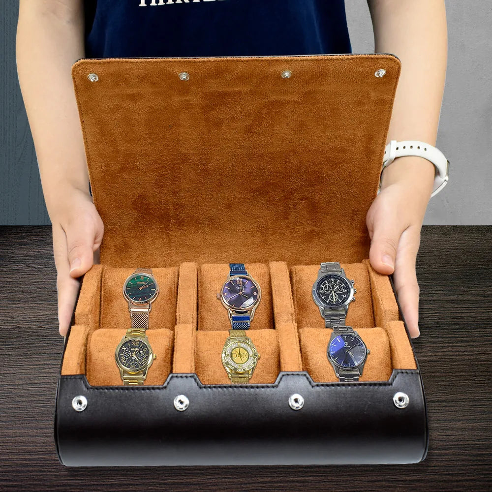 Étui Montre Cuir Voyage Rouleau 6 Fentes
