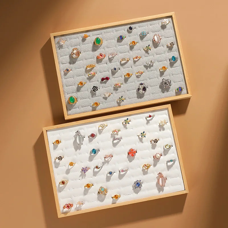 Plateau Présentoir Bagues Bois Velours 100