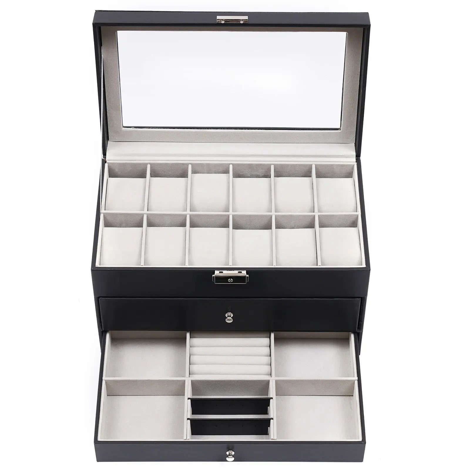 Boite Montre Cuir 12 Compartiments Vitrine