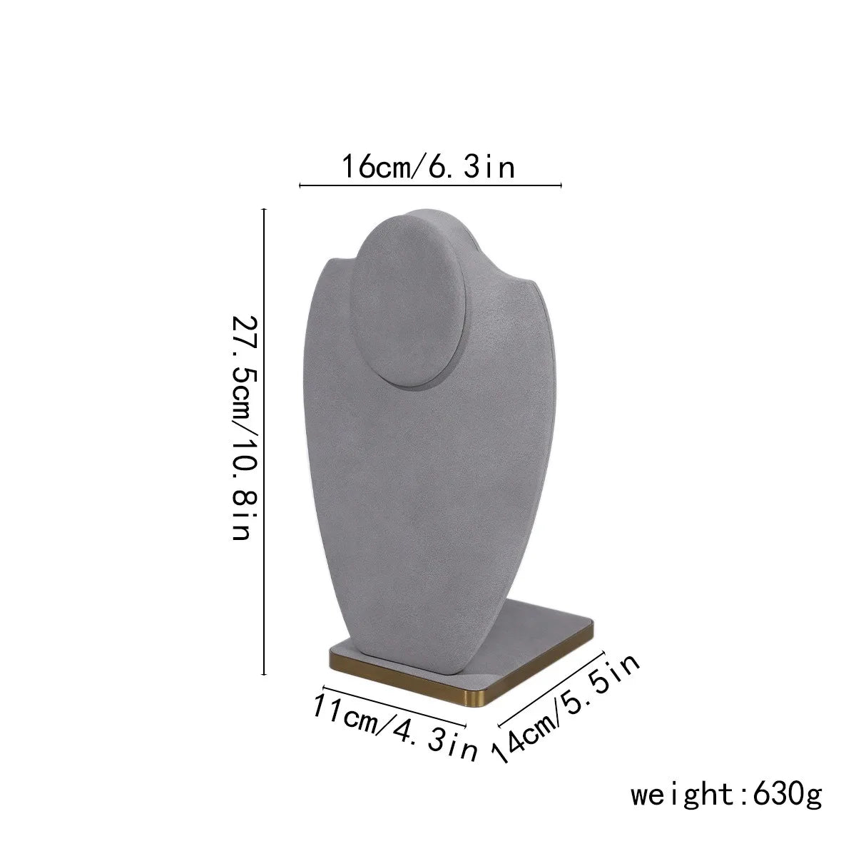 Buste Présentoir Collier Velours Gris
