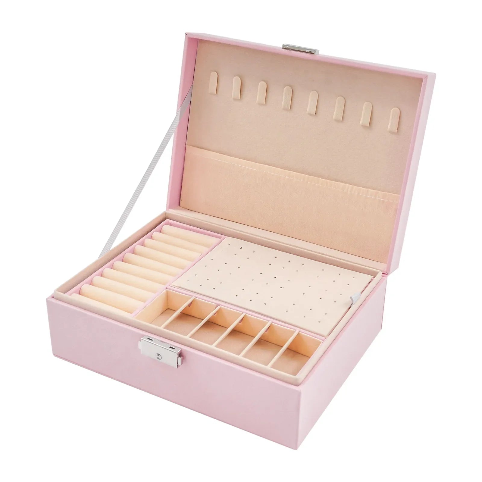 Boîte Bijoux Bois Rose Compartiments Serrure