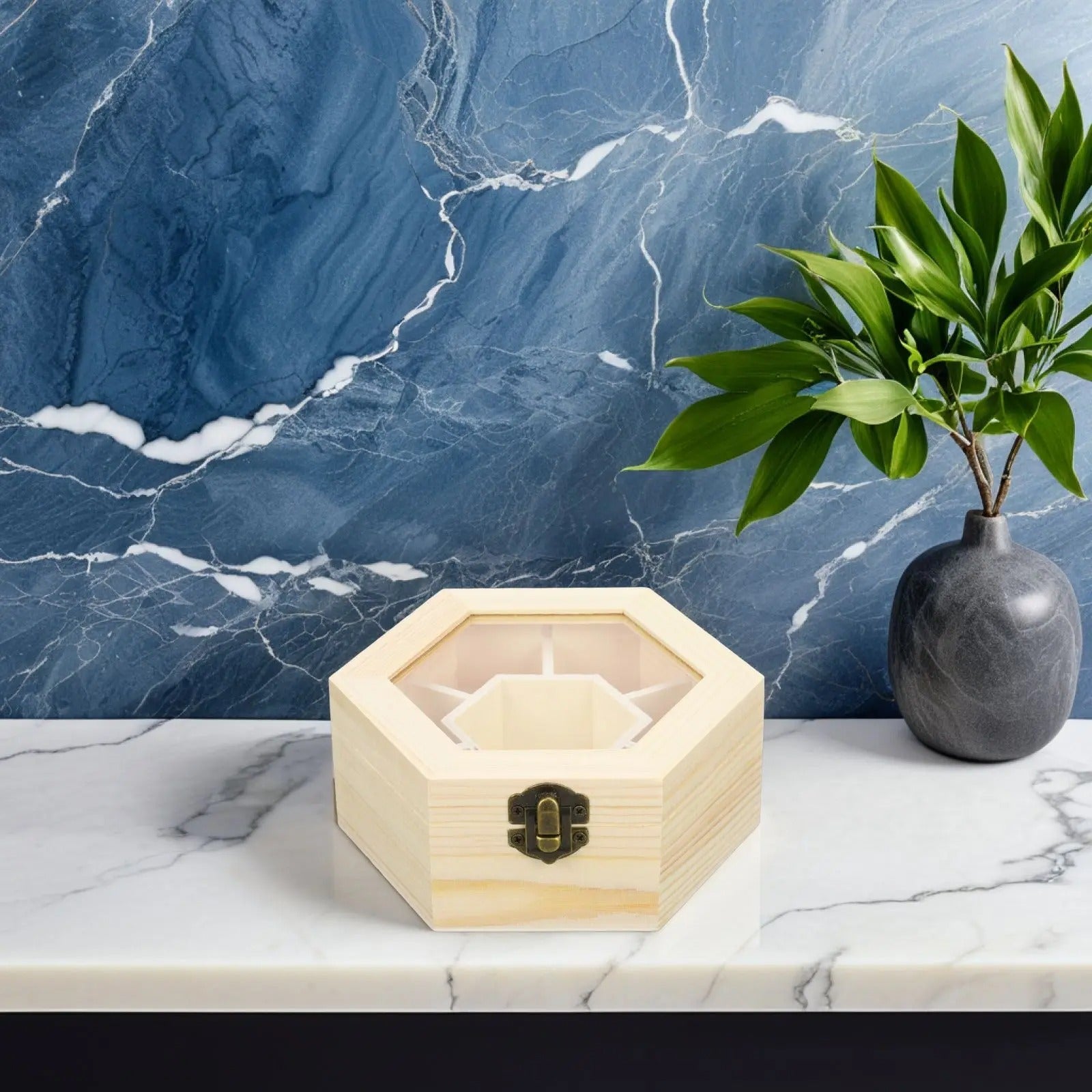 Boîte Bijoux Bois Hexagonale Compacte Compartiments