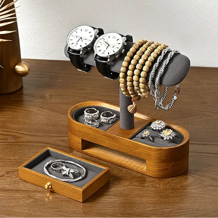 Présentoir Montre Bois Massif Simple Double Tiroir