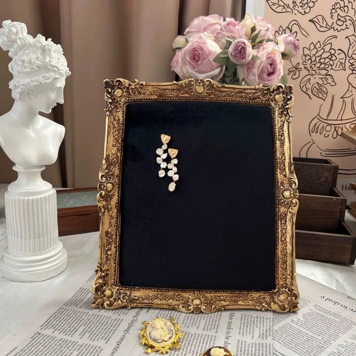 Présentoir Cadre Vintage Noir Collier Boucle Oreille Bague