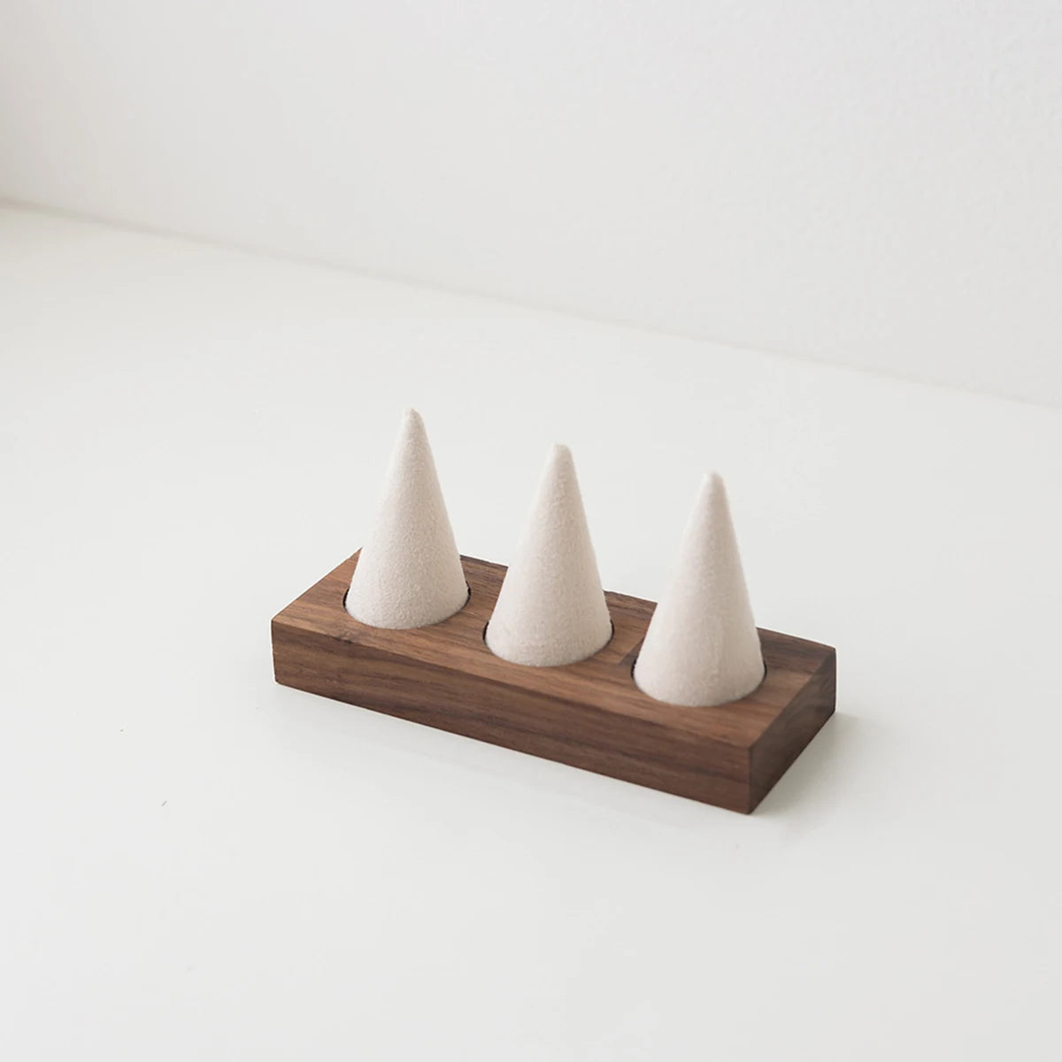 Présentoir Bois Noyer Bagues Boucles d'Oreilles Velours