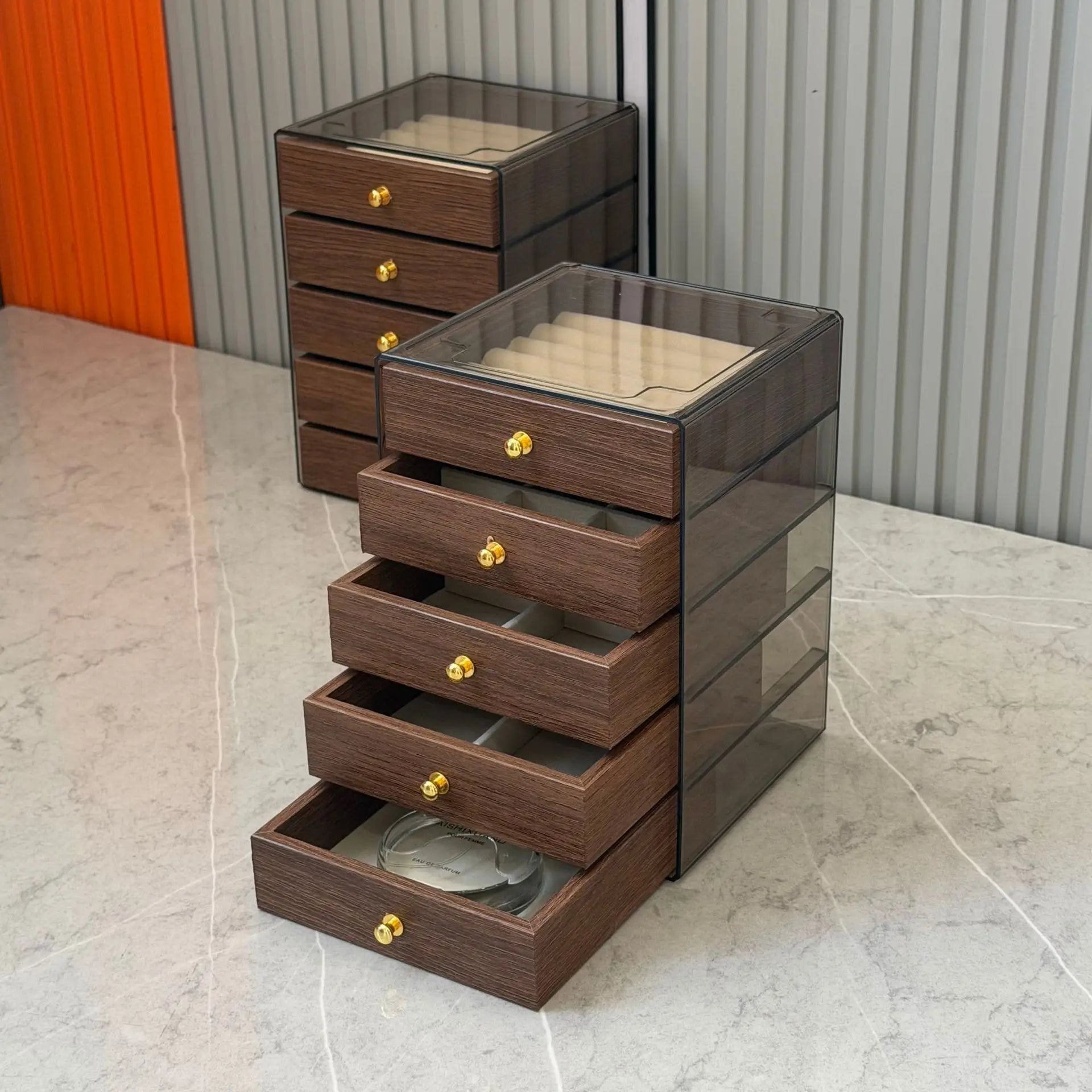 Boîte à Bijoux Bois Noyer Nordique Tiroirs