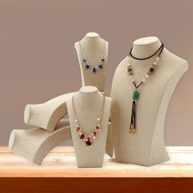 Présentoir Collier Buste Coton Lin Naturel