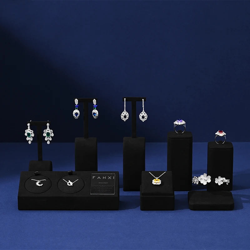 Présentoir Bijoux Velours Noir Modulable Compact