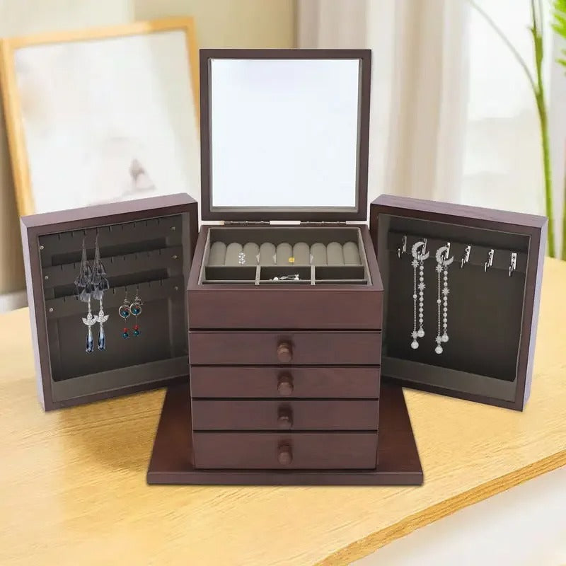 Grande Boîte à Bijoux Vintage Bois Marron