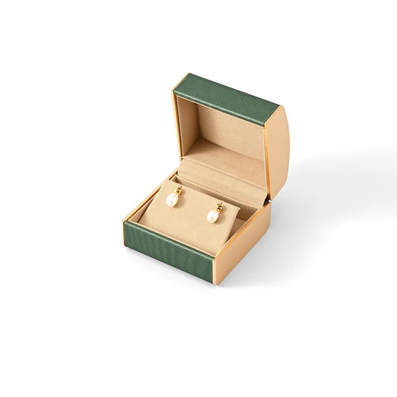 Écrin à bijoux simili cuir vert – boîte boucles d'oreilles