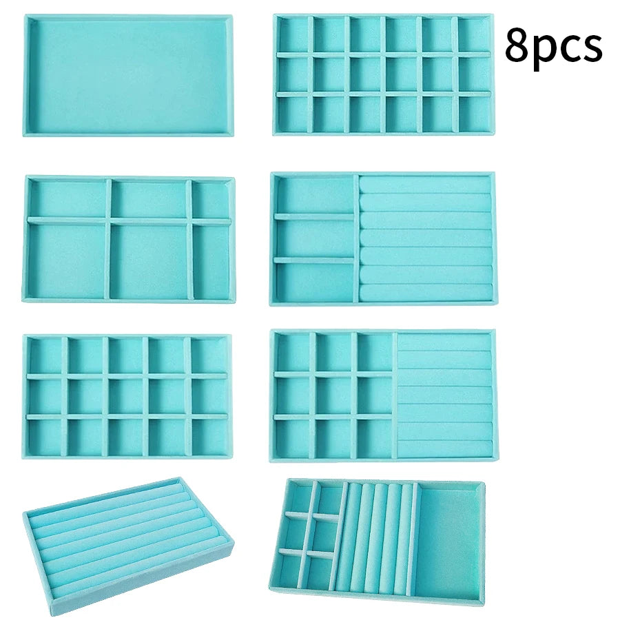 Plateau Bijoux Velours Floqué Ensemble 8 Pièces