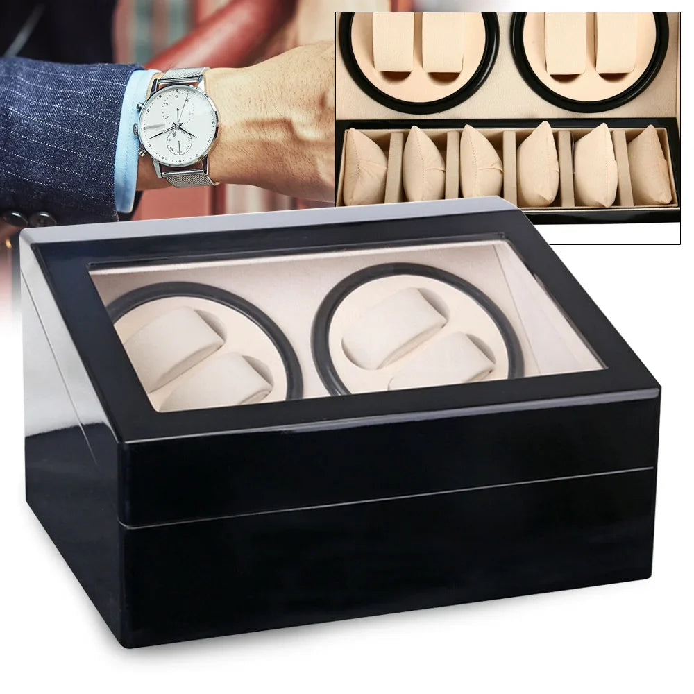 Remontoir Montre Bois Noir Brillant 10 Montres Vitrine