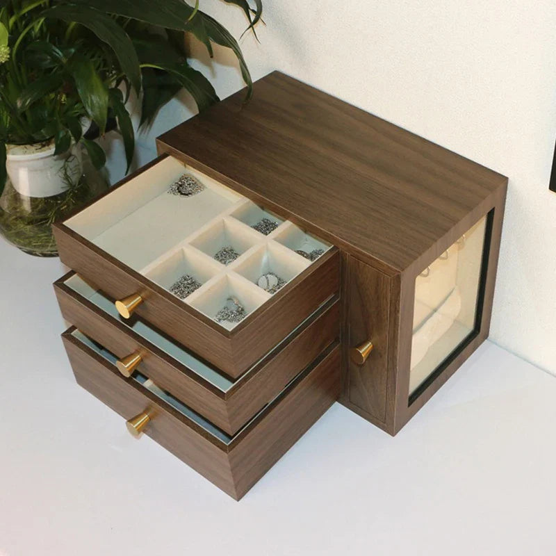 Boîte Bijoux Bois Naturel Vitre Coffret
