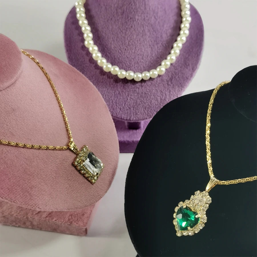 Présentoir Collier Buste Velours Plat Compact